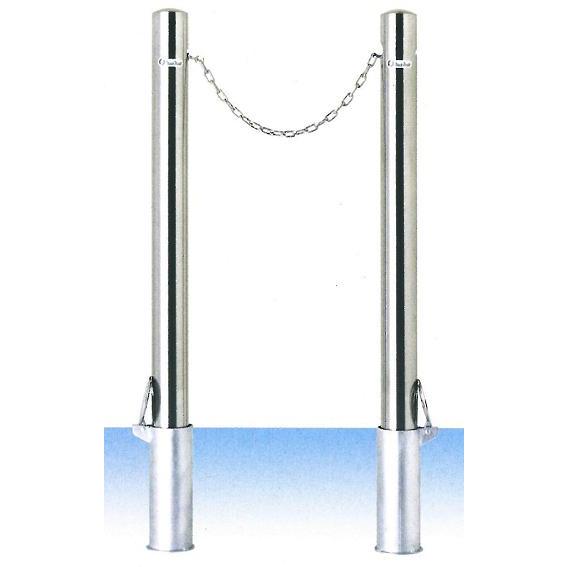 サンキン 車止め（ポストタイプ）φ76.3×L1100mm（全長） クサリ内蔵(2m 