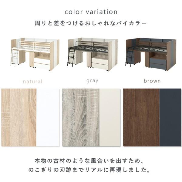 システム ベッド キッズ ロフトベッド デスク ワゴン 3点セット 高120cm ロータイプ シングル キャスター付 引出し ラック 収納 学習 机 ベッドガード 送料無料_5