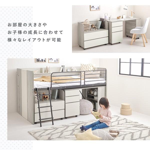 システム ベッド キッズ ロフトベッド デスク ワゴン 3点セット 高120cm ロータイプ シングル キャスター付 引出し ラック 収納 学習 机 ベッドガード 送料無料_6