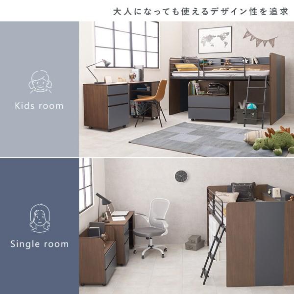 システム ベッド キッズ ロフトベッド デスク ワゴン 3点セット 高120cm ロータイプ シングル キャスター付 引出し ラック 収納 学習 机 ベッドガード 送料無料_7