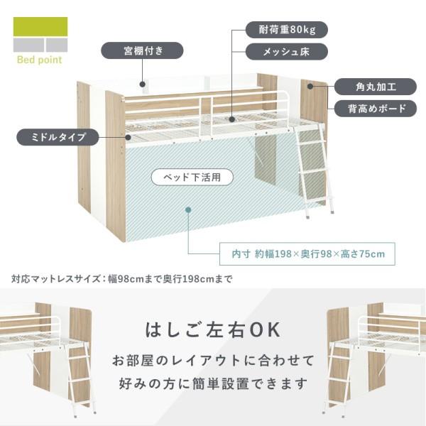 システム ベッド キッズ ロフトベッド デスク ワゴン 3点セット 高120cm ロータイプ シングル キャスター付 引出し ラック 収納 学習 机 ベッドガード 送料無料_8