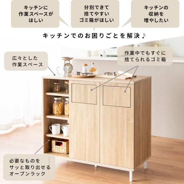 キッチンカウンター 2連 ダストボックス 幅90cm ダイニング カウンター 両側 プッシュ扉 分別 ゴミ箱 各45L 可動棚 収納 ラック インテリア 家具 送料無料_8