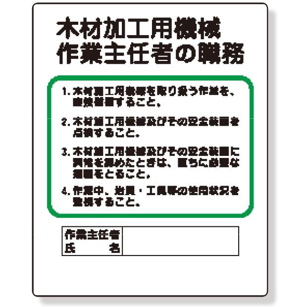 安全標識 作業主任者職務板 木材加工用機械 356 08 356 08 あんずの安全標識 通販 Yahoo ショッピング