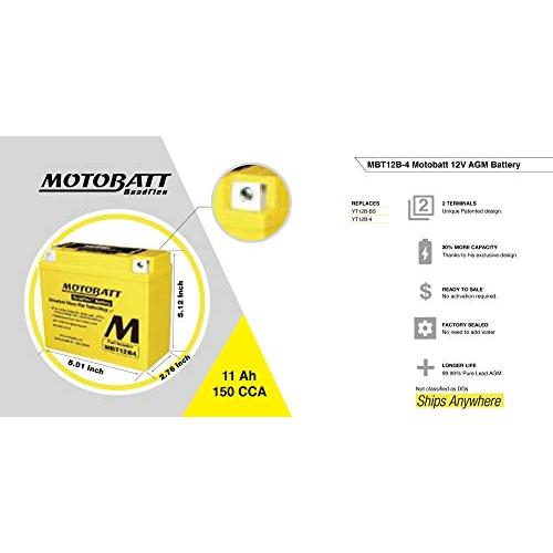 非常に高い品質 MotoBatt MBT 12 B 4 (12 V 11 Amp) 175 CCA工場でアクティベートされたQuadFlex AGMバッテリ