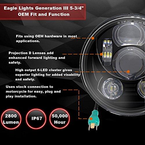 2種類選べる ハーレーダビッドソンオートバイ用イーグルライト5.75インチGeneration III LEDプロジェクションヘッドライト-黒