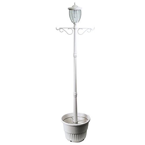 Sun-Ray　312065　Kenwick　Single　Head　Solar　Planter　Lamp　and　Post　with　Hanger,　ft,ホワイト