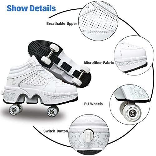 女子用ローラースケート靴4周子供用ローラースケート靴車輪付きローラースケートスニーカーに変身... (ホワイトNOライトUS 6.5) 女子用ローラースケート靴4周子供用ローラースケート靴車輪付きローラースケートスニーカーに変身 ホワイトNOライトUS