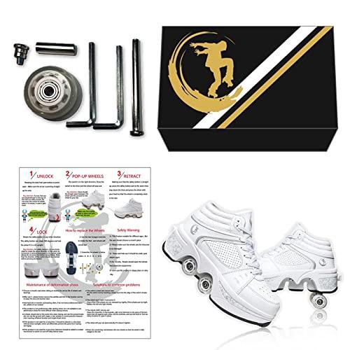 女子用ローラースケート靴4周子供用ローラースケート靴車輪付きローラースケートスニーカーに変身... (ホワイトNOライトUS 6.5) 女子用ローラースケート靴4周子供用ローラースケート靴車輪付きローラースケートスニーカーに変身 ホワイトNOライトUS