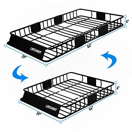 アウトレット販売店舗 LWTURMRTルーフラックカーゴバスケット64x 39x 6、ルーフトップカーゴキャリア長さ調整可能44/64インチスーパーデューティバンジーカーゴネット付き、ユ