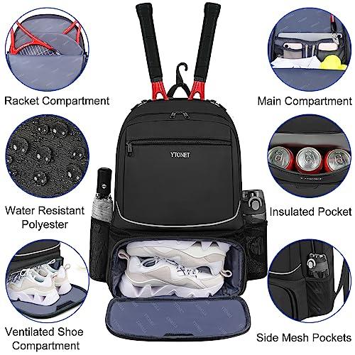 テニスバッグテニスバックパック女子男子用ラケット2個バトミントンスカッシュラケット、ピックルボールパドル、ボールの小物を入れるための断熱ポケットと テニスバッグテニスバックパック女子男子用ラケット2個バトミントンスカッシュラケット ピックルボールパドル