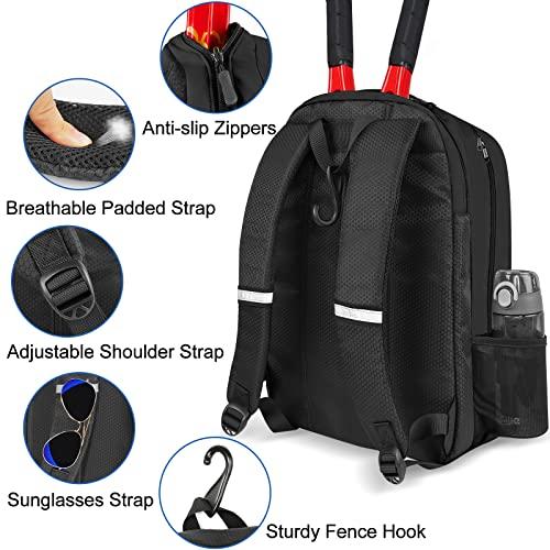 テニスバッグテニスバックパック女子男子用ラケット2個バトミントンスカッシュラケット、ピックルボールパドル、ボールの小物を入れるための断熱ポケットと テニスバッグテニスバックパック女子男子用ラケット2個バトミントンスカッシュラケット ピックルボールパドル