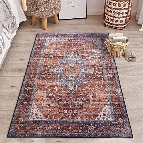 ヴィンテージエリアRug 3.2'x 5.2'Persian NonSlip Entryway Rug極薄洗濯可能リビングルームRug玄関