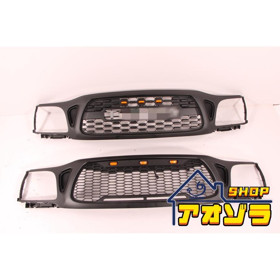 トヨタ タコマ 2001-2004 TRD スタイル LED フロント グリル ガーニッシュ マットブラック 外装 TOYOTA ロゴ 1p