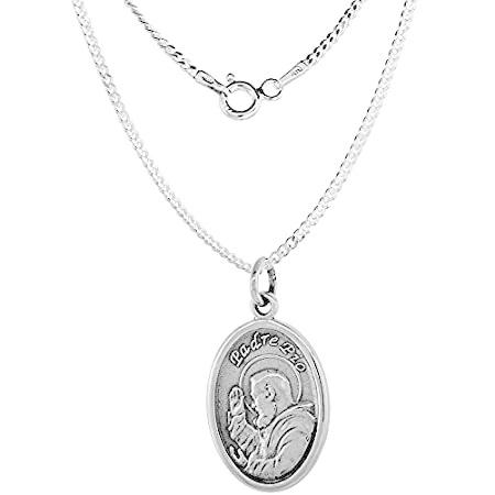 オンライン限定商品 日常を彩る 素敵な海外輸入品をお届けいたします 新品 スターリングシルバー シルバー チェーン 1 8mm 楕円形 ネックレス メダル ピオ 聖パドレ メンズアクセサリー