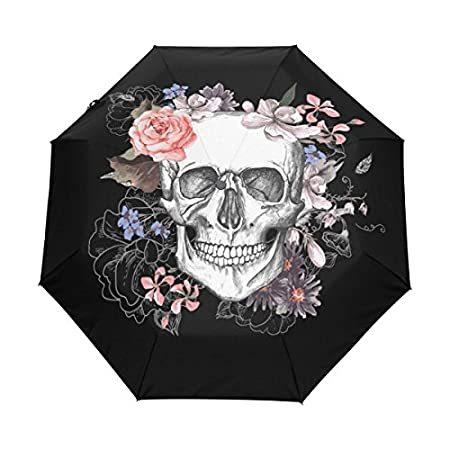 超ポイントアップ祭 3 Skull Sugar Floral ［新品］WOZO Folds Umbrella Close Open Auto 雨傘
