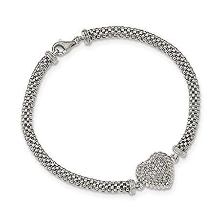 まとめ買いでお得 Mesh Heart Sapphire White Silver Sterling ［新品］925 Link L Secure with - Bracelet ブレスレット