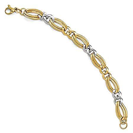 【高い素材】 ［新品］Solid 14k Yellow and White Gold Two Tone Unique Link Bracelet - with Secure ブレスレット
