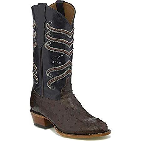 ［新品］Tony Lama Men's Brown/Full Quill Ostrich Cowboy Boot Medium Toe Dark Brown ブーツ