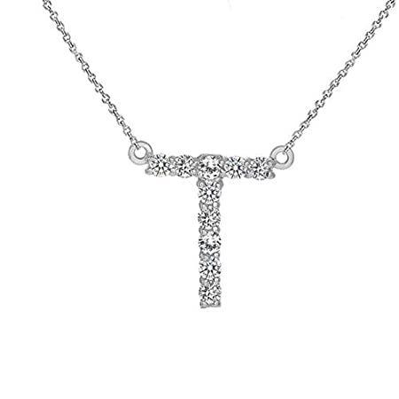 無料配達 ［新品］Solid 14k White Gold Diamond Personalized Cursive-Style"T" Initial Pendant ネックレス、ペンダント