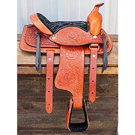 リアル Horse Pony TAN ［新品］10" Saddle Western Tan Leather Pleasure Cowgirl Cowboy Kids 鞍