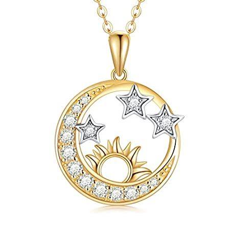ネット販促 新品 14kソリッドゴールド 太陽と月 星 ネックレス レディース モアッサナイトネックレス ゴールドジュエリー 奥様 ガールフレンド 母へのプレゼント オンラインストア超安い Paynow Universalpapershredding Com
