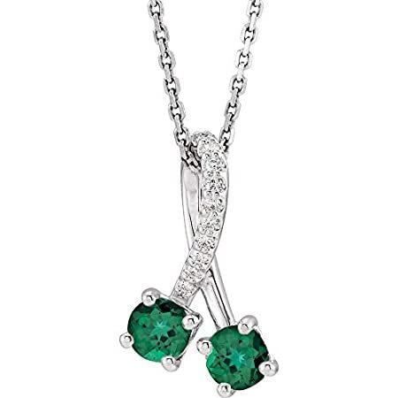 贈る結婚祝い Diamond Cttw .05 and Emerald Gold White 14k ［新品］Solid Charm Neckl Chain Pendant ネックレス、ペンダント