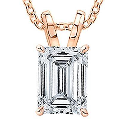 珍しい ［新品］Near 1 Neckla Pendant Diamond Cut Emerald Certified GIA Gold Rose 14K Carat ネックレス、ペンダント