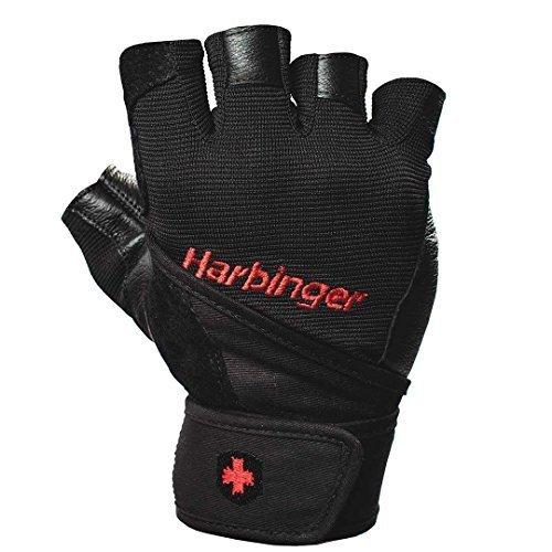 Harbinger Pro Wristwrap 通気性 クッションレザー手袋 ウエイトリフティンググローブ ペア 3L ブラック パワーグリップ、グローブ
