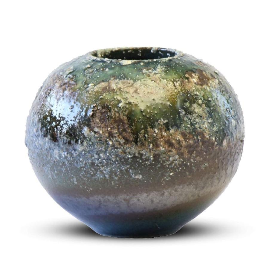 信楽焼 花瓶 YK001 陶器 幅 15.5cm x 奥行 15.5cm x 高さ12.5cm 青窯肌丸花瓶 5号 おしゃれ 陶器 451054220