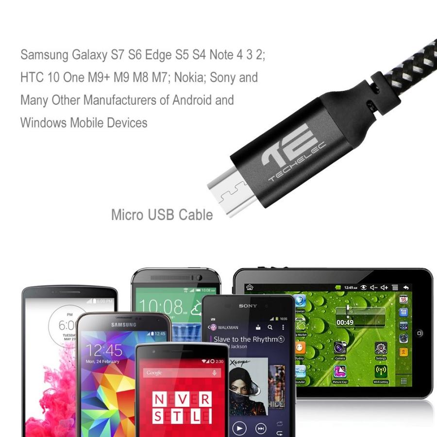 TechElec 高耐久ナイロン USB2.0ケーブル 1m (タイプAオス- マイクロタイプBオス) マイクロusbコネクタ ブラック｜aobashop｜02