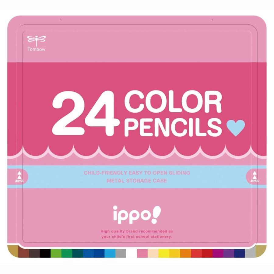 トンボ鉛筆 色鉛筆 ippo! スライド缶入 24色 プレーン Pink CL-RPW0424C｜aobashop