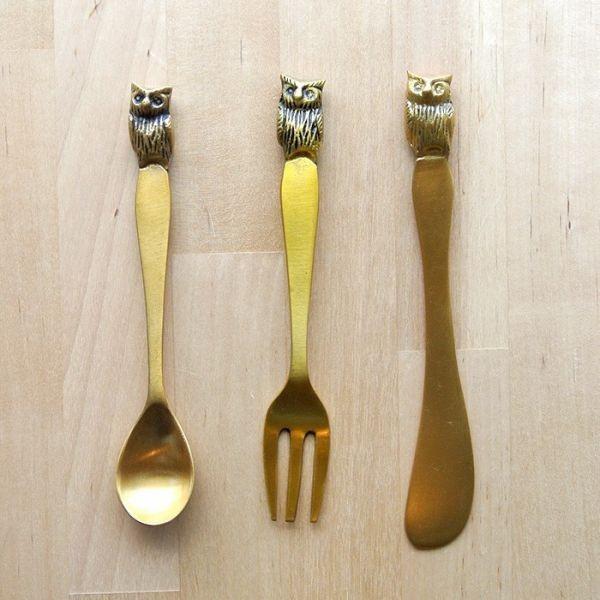 販売終了■カトラリー3本セット フクロウ ブラスカトラリーオウル ふくろう アンティークゴールド 真鍮 送料200円 1万円以上送料無料 | 