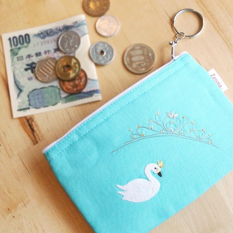 ポーチ 白鳥の湖 ハンドメイド ハクチョウ 音楽雑貨 手刺繍