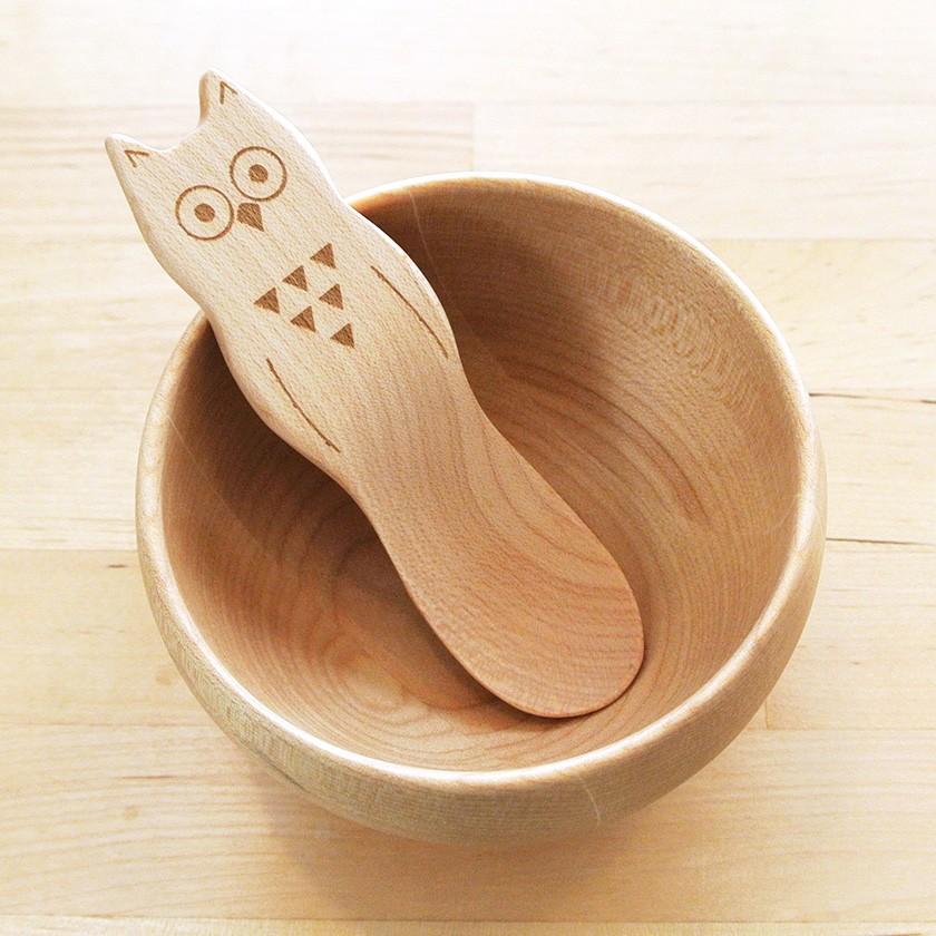 販売終了■おやつスプーン フクロウ（メープル） 木製 ふくろう 割れない 子供 アイススプーン デザートスプーン 送料200円 1万円以上送料無料 | 