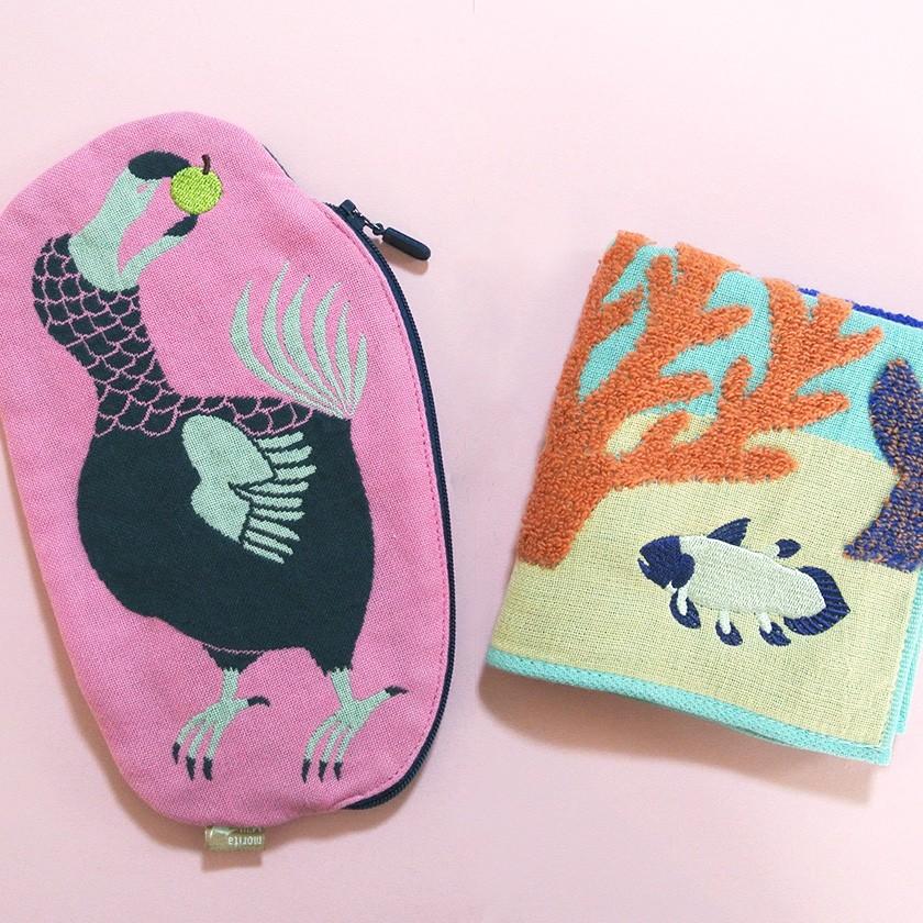 ハンカチ シーラカンス moritaMiW ガーゼパイルハンカチ 綿100% 珊瑚