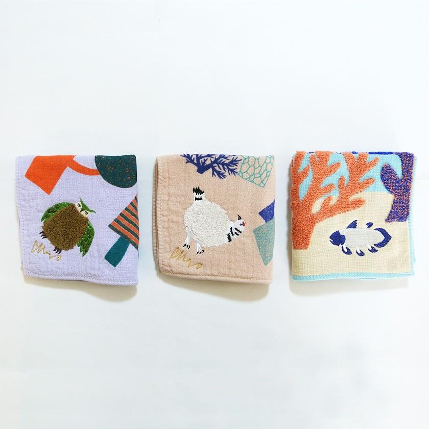 ハンカチ シーラカンス moritaMiW ガーゼパイルハンカチ 綿100% 珊瑚