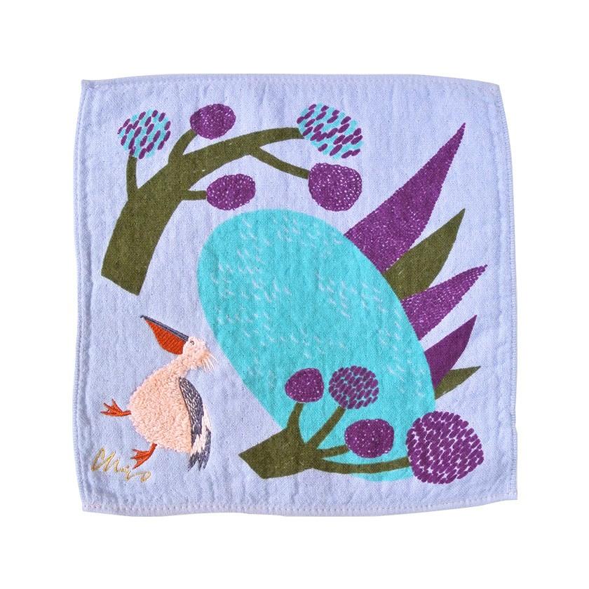 ハンカチ 湖畔ペリカン moritaMiW ガーゼパイルハンカチ モコモコドウブツハンカチ 綿100% 刺繍 送料200円 1万円以上送料無料 |  | 01