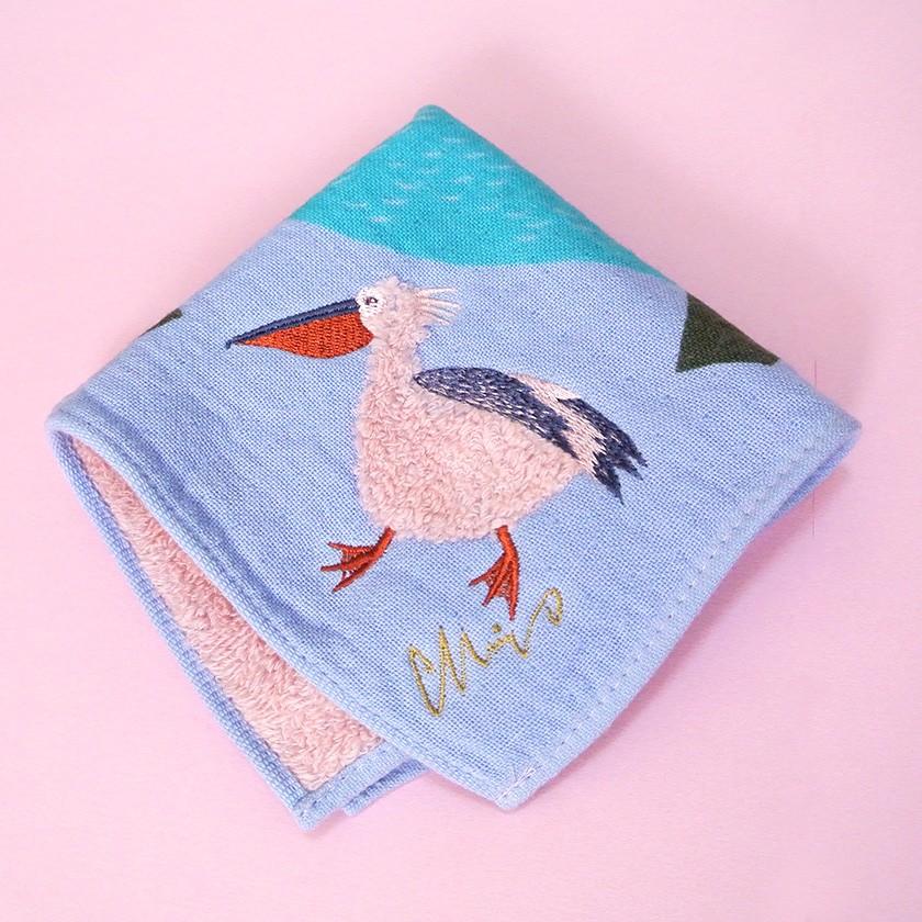 ハンカチ 湖畔ペリカン moritaMiW ガーゼパイルハンカチ モコモコドウブツハンカチ 綿100% 刺繍 送料200円 1万円以上送料無料 |  | 13