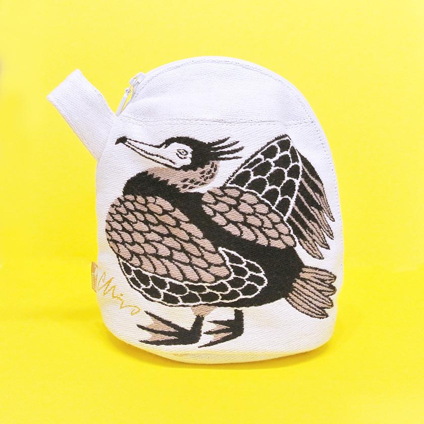 マチつきポーチ 川ほとりのニンマリのウたち moritaMiW 綿100% 川鵜 送料200円 1万円以上送料無料 | 