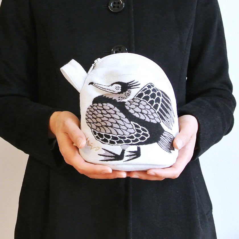 マチつきポーチ 川ほとりのニンマリのウたち moritaMiW 綿100% 川鵜 送料200円 1万円以上送料無料 |  | 02