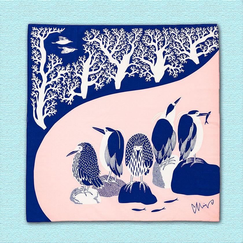 風呂敷 夜の川のゴイサギたち moritaMiW 鷺 ふろしき 送料200円 1万円以上送料無料 | 