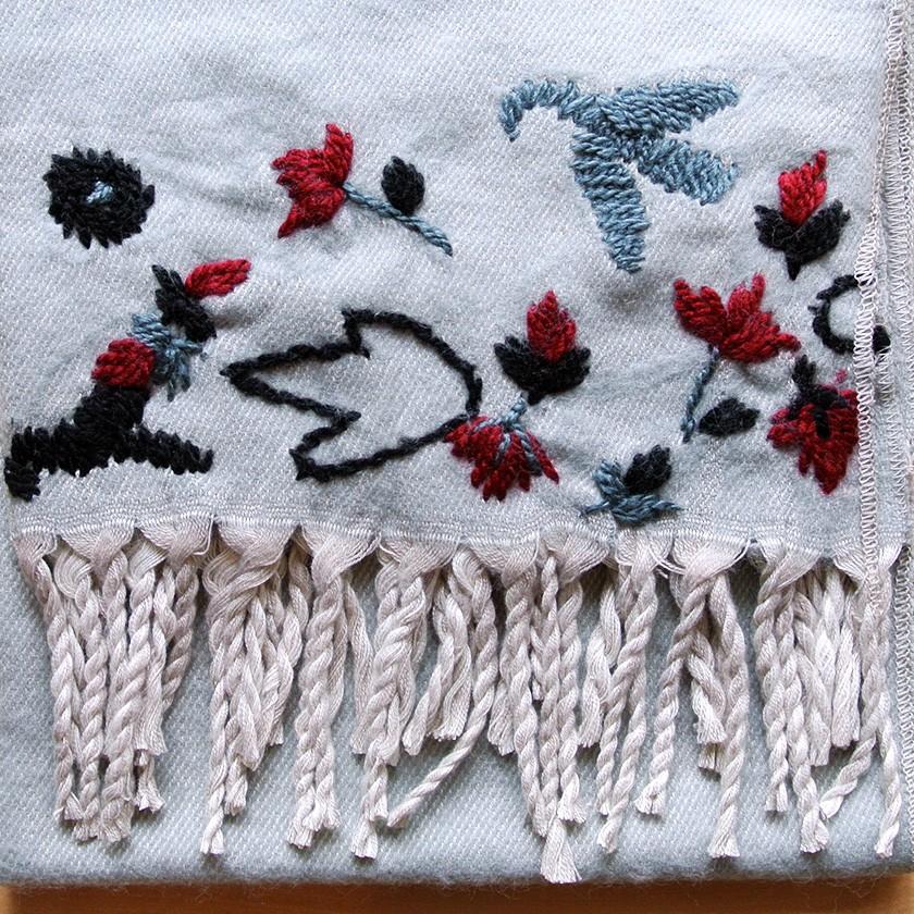 販売終了■ストール 鳥 プータルハ 2way 大判 ショール マフラー ひざ掛け グレー ブルー 送料200円 1万円以上送料無料 |  | 12