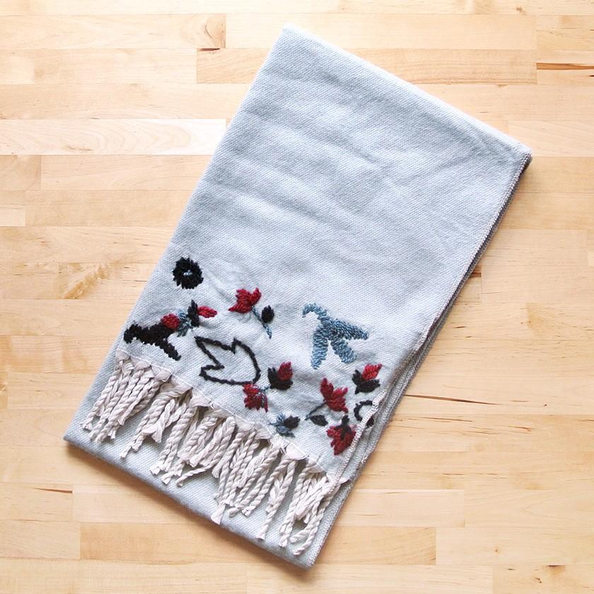 販売終了■ストール 鳥 プータルハ 2way 大判 ショール マフラー ひざ掛け グレー ブルー 送料200円 1万円以上送料無料 |  | 03