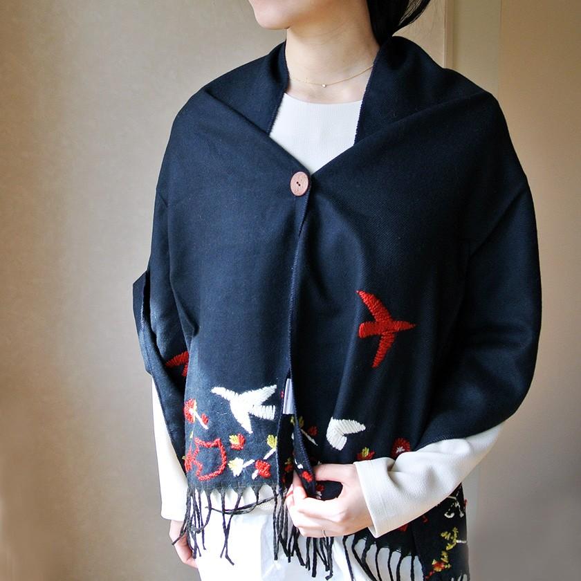 販売終了■ストール 鳥 プータルハ 2way 大判 ショール マフラー ひざ掛け グレー ブルー 送料200円 1万円以上送料無料 |  | 07