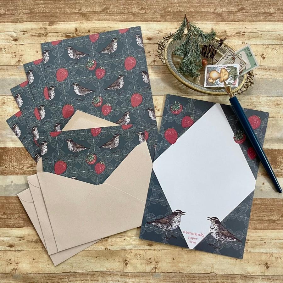 再入荷 レターセット イチゴとツグミ 便箋＆封筒 A5 nemunoki