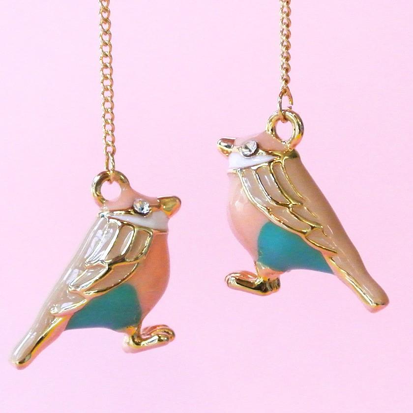 販売終了■ロングピアス ピンクの小鳥 揺れる パールキャッチ シルバー925 送料200円 1万円以上送料無料 | 