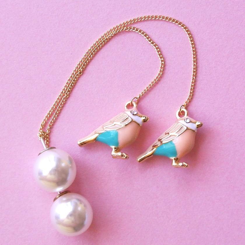 販売終了■ロングピアス ピンクの小鳥 揺れる パールキャッチ シルバー925 送料200円 1万円以上送料無料 |  | 01