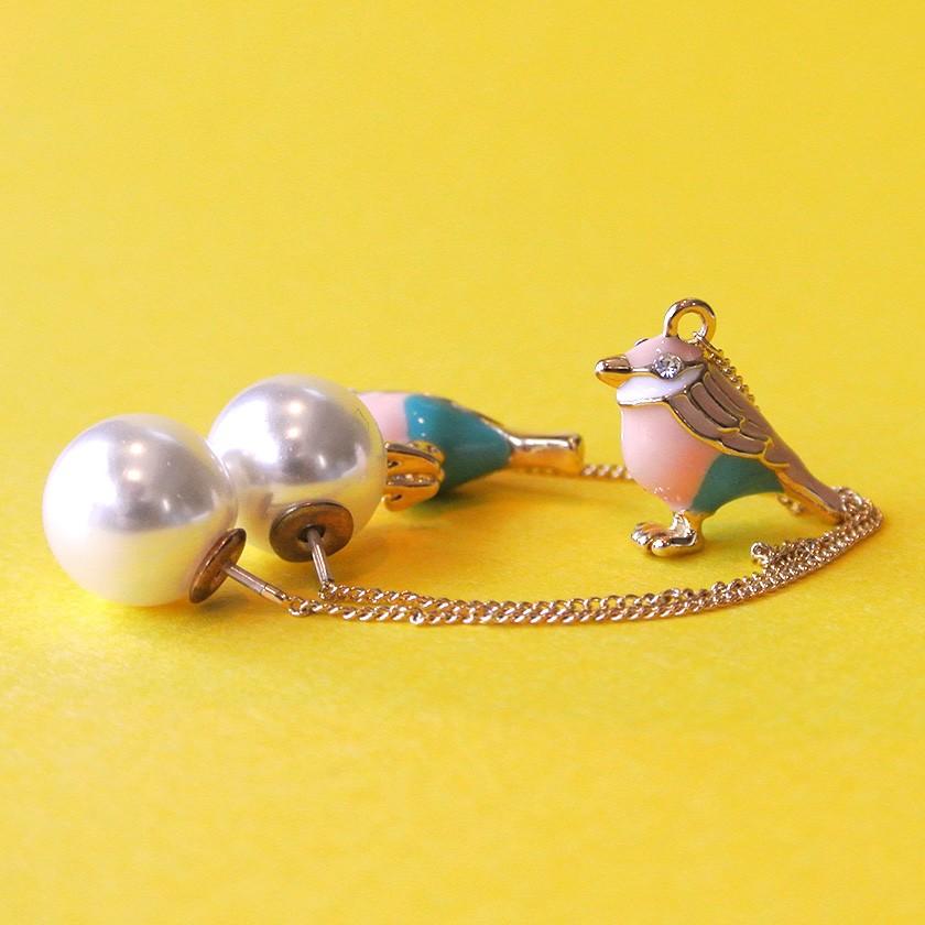 販売終了■ロングピアス ピンクの小鳥 揺れる パールキャッチ シルバー925 送料200円 1万円以上送料無料 |  | 13