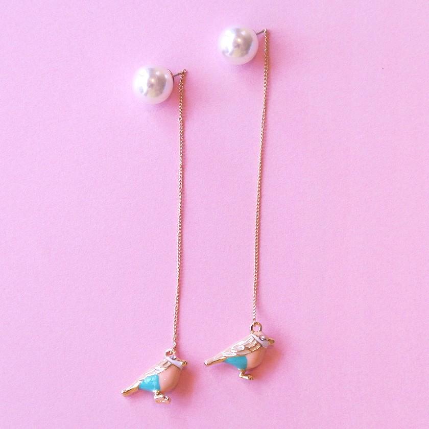 販売終了■ロングピアス ピンクの小鳥 揺れる パールキャッチ シルバー925 送料200円 1万円以上送料無料 |  | 02