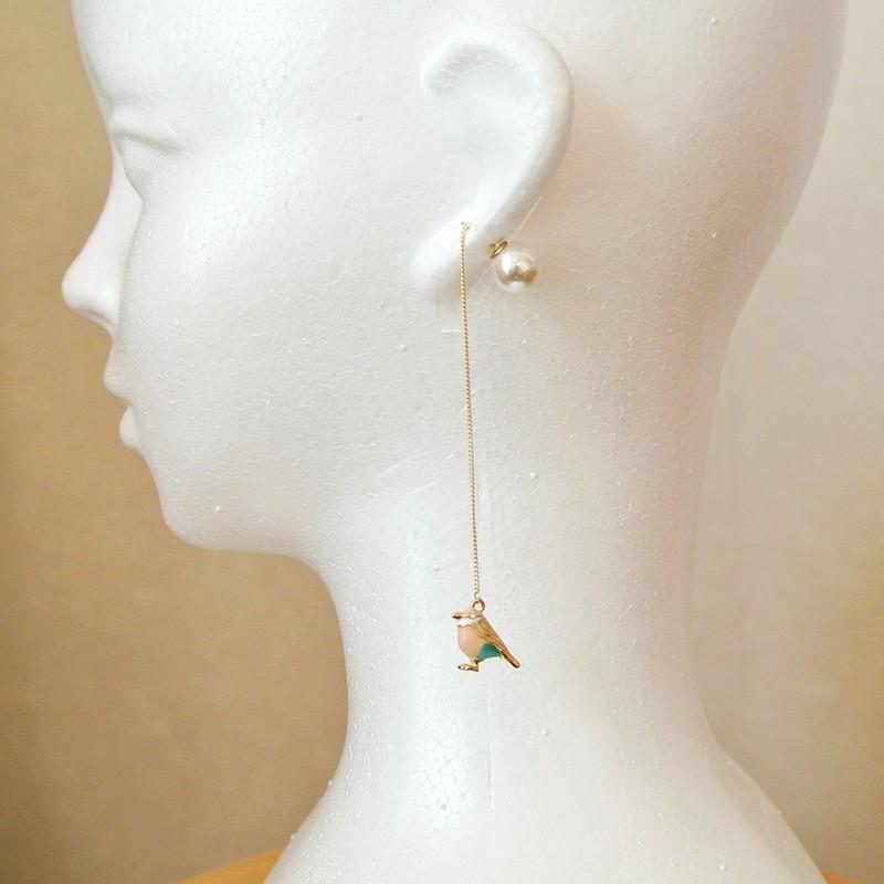 販売終了■ロングピアス ピンクの小鳥 揺れる パールキャッチ シルバー925 送料200円 1万円以上送料無料 |  | 05